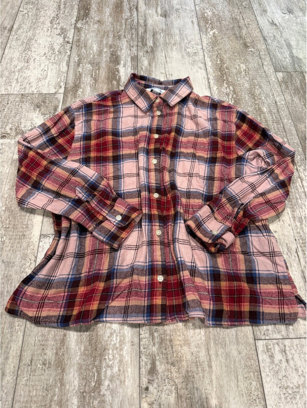 Old Navy L Boyfriend Plaid Flannel Shirt Pink Red Blue